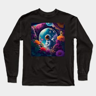 Astronaut on a flower planet Long Sleeve T-Shirt